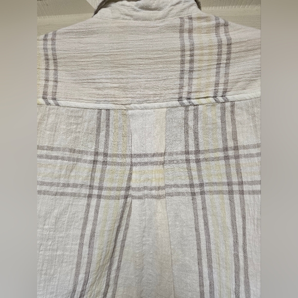 Free People Beige Plaid Cropped Batwing Long Sleeve ButtonUp Shirt SzXS - Picture 9 of 12